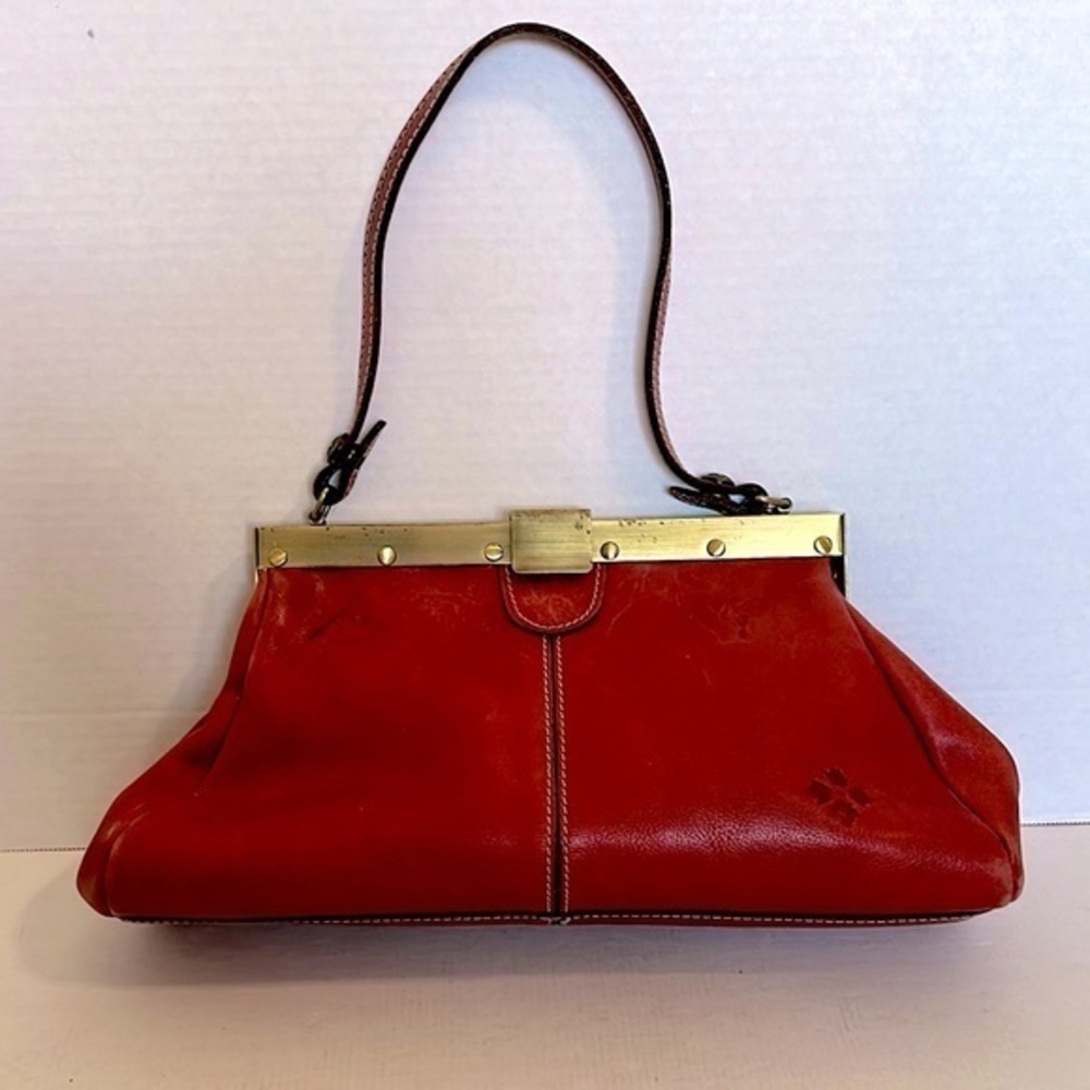 Patricia Nash Ferrara Frame Satchel Elegant Red Leather Handbag GUC